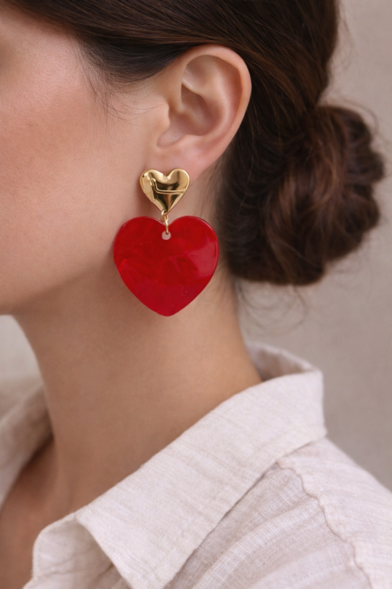Boucles d'oreilles coeur rouge - MELBY