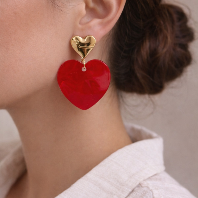 Boucles d'oreilles coeur rouge - MELBY