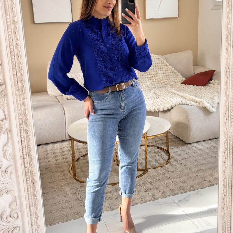 Chemise élégante dentelle bleu roi