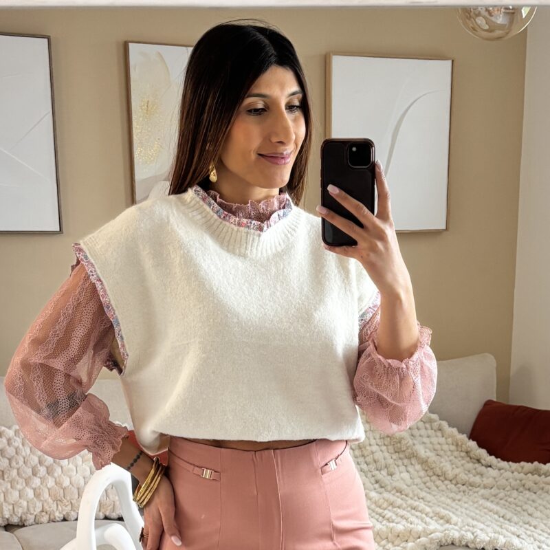 Top rose transparent en dentelle - MELBY