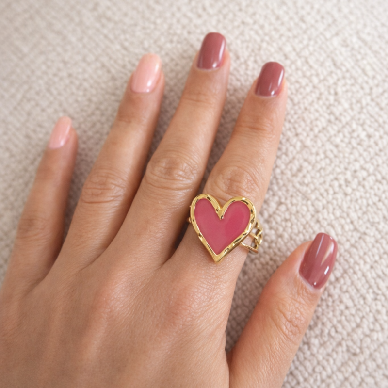 Bague-coeur-rose-acier-inoxydable