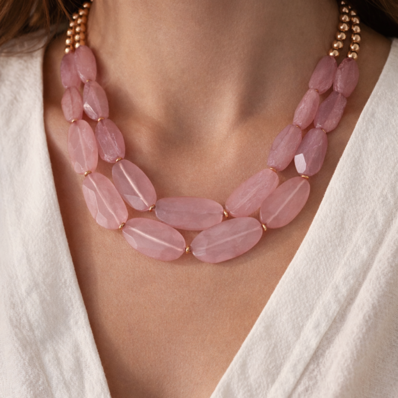 Collier-Femme-Quartz-Rose-elegante