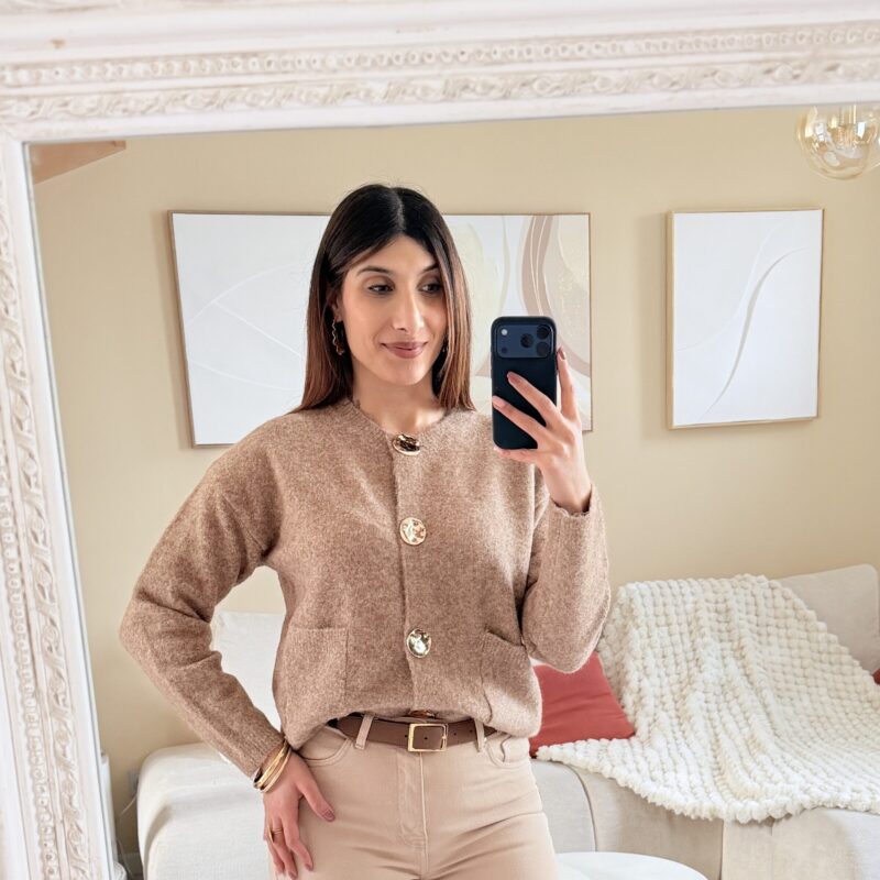 MELBY-Nouveau-gilet-beige-boutons-dores