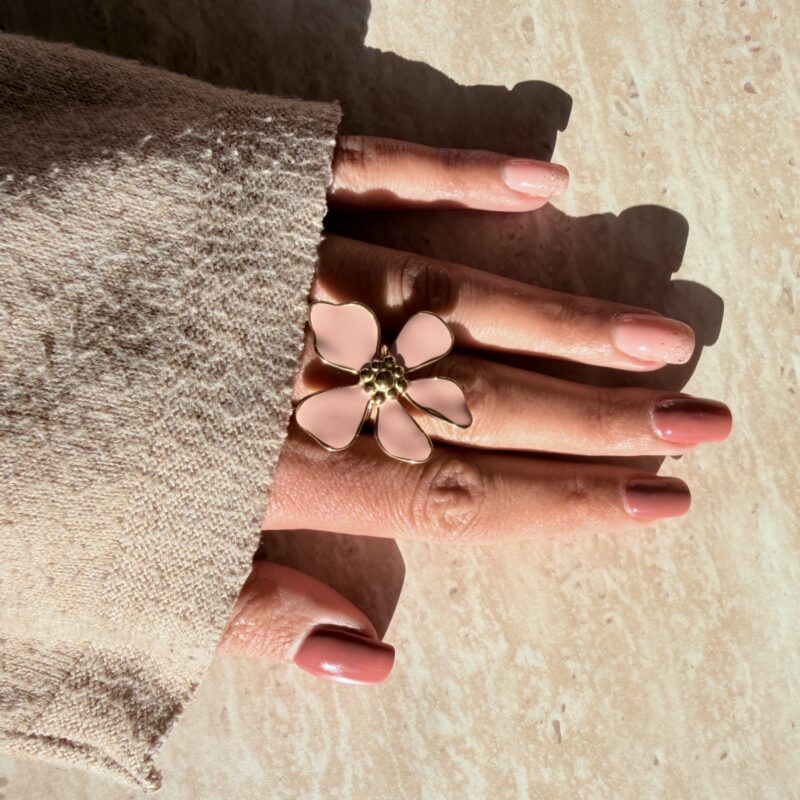 IMG_0585 BAGUE fleur rose en acier inoxydable