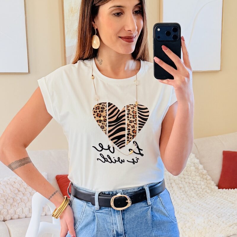 MELBY - T shirt coeur noir et léopard