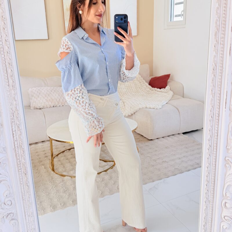 MELBY - Chemise rayée ouverte sur l'épaule avec dentelle