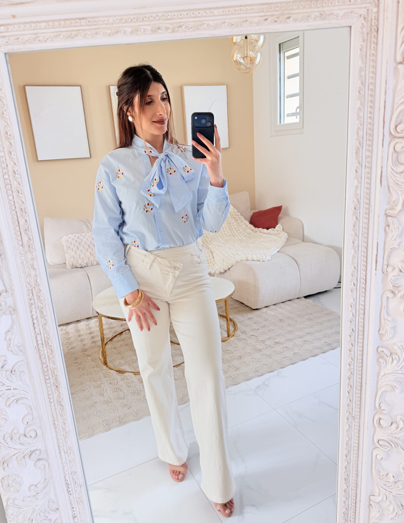 MELBY - Jean crème wide leg très confort