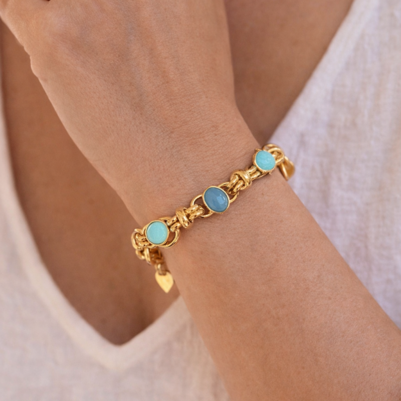 189C7E52-106C-4A73-A0F4-83E707937F7D MELBY - Bracelet chaîne et perles bleues