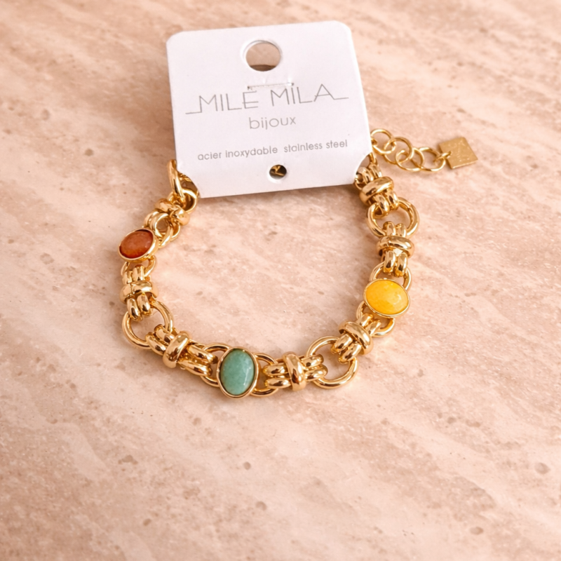 MELBY - Bracelet chaîne multicolore doré