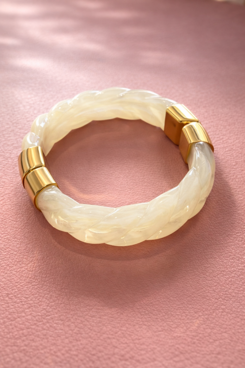 MELBY - Bracelet torsadé ivoire et doré