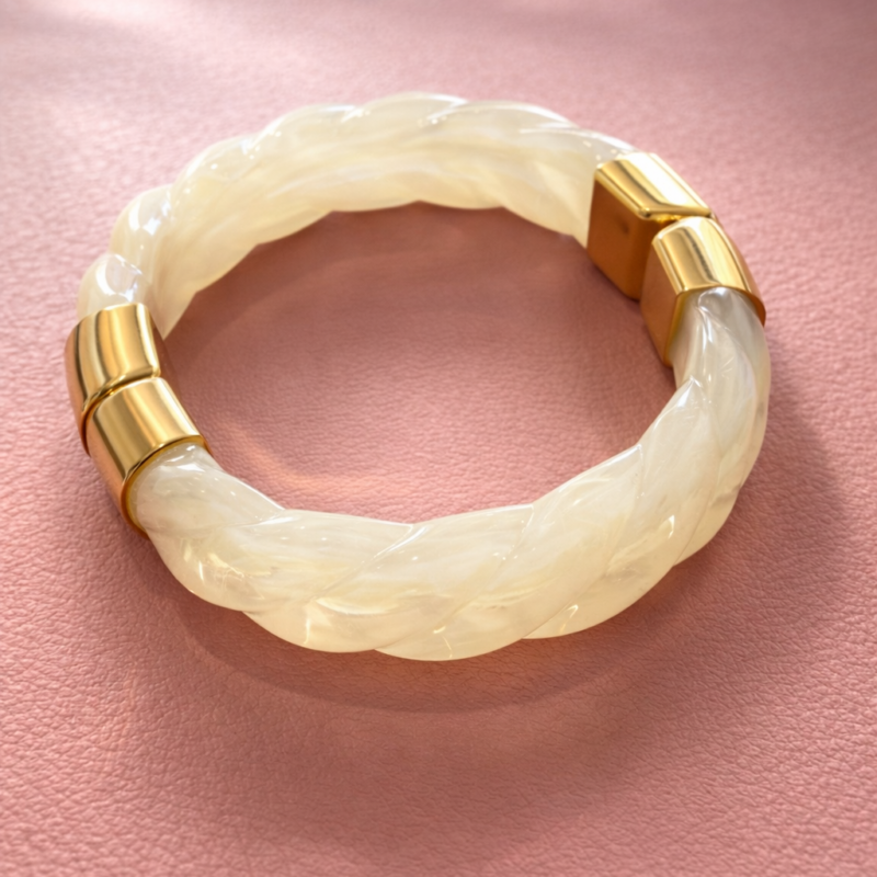 MELBY - Bracelet torsadé ivoire et doré