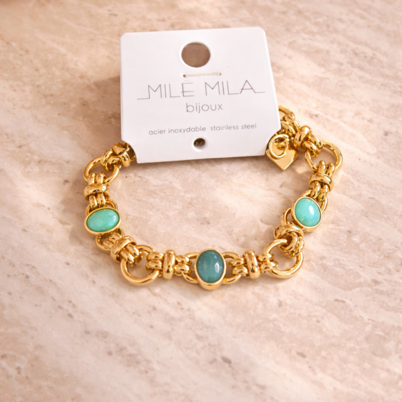 MELBY - Bracelet chaîne et perles turquoise