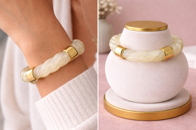 MELBY - Bracelet Torsadé ivoire & Doré