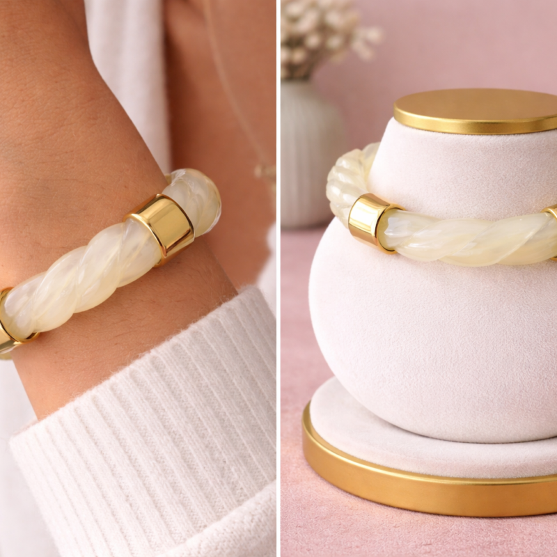 MELBY - Bracelet Torsadé ivoire & Doré