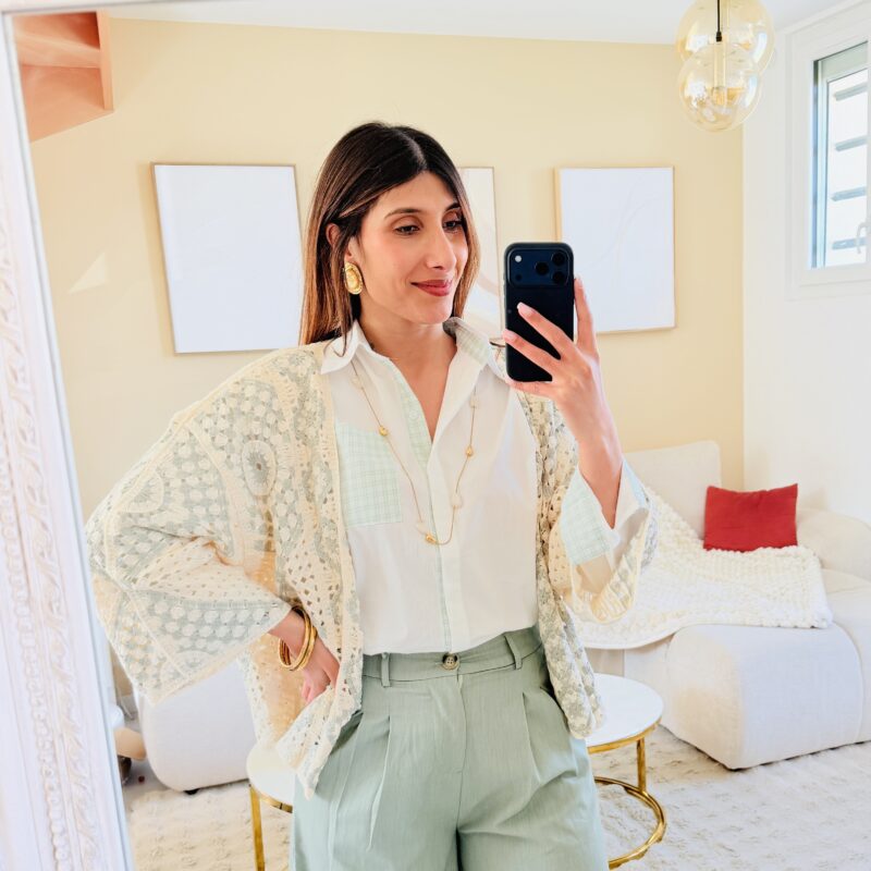 MELBY - Joli gilet loose en maille vert d'eau