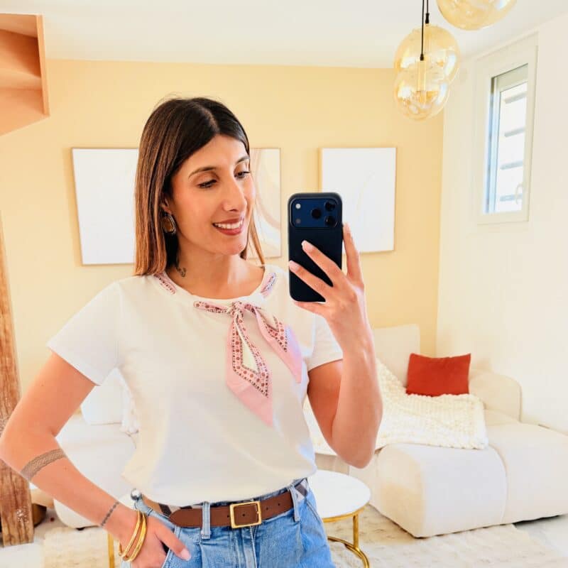 MELBY - Joli top avec foulard intégré rose satiné