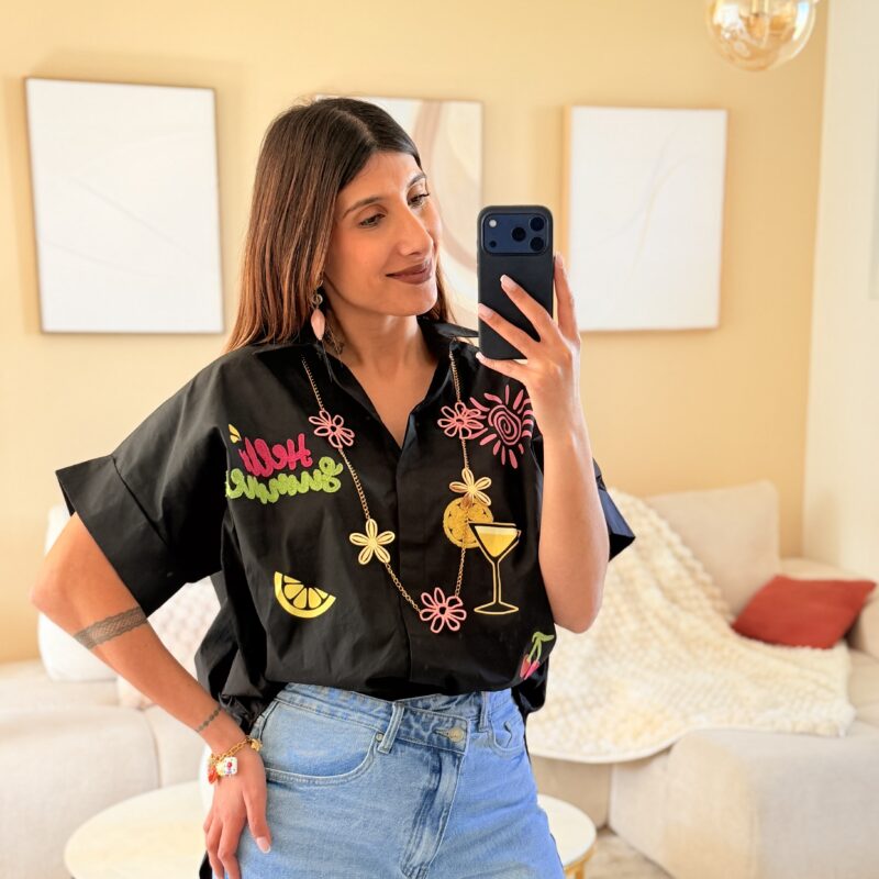 MELBY - Sublime bloose HELLO SUMMER noire tendance et stylée