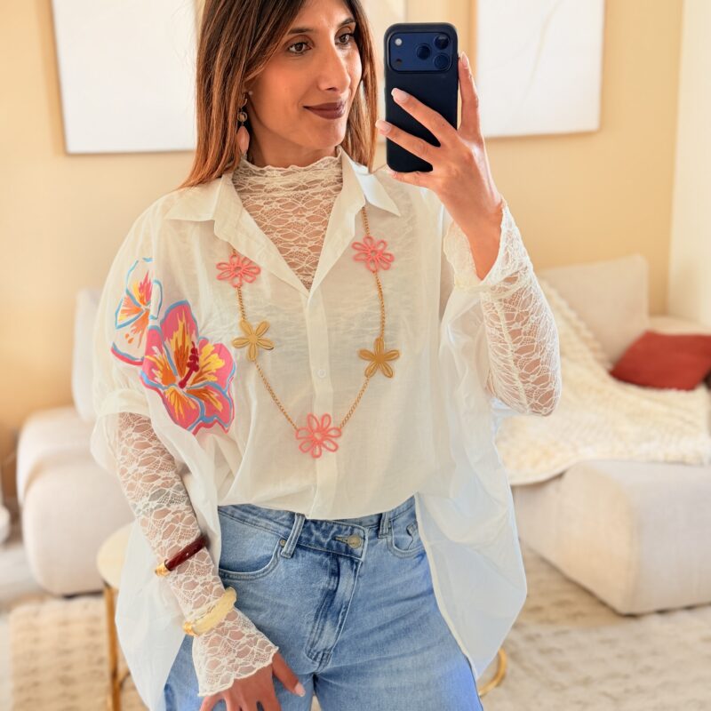 MELBY - Bouse DOLCE FLORA blanche à motifs