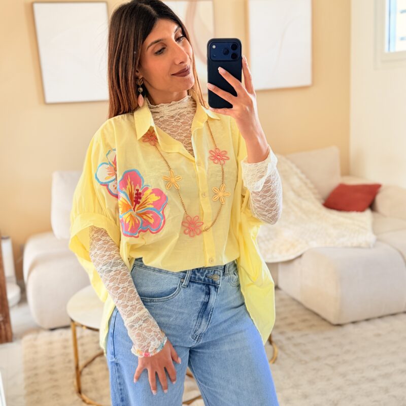 MELBY - Blouse large jaune motifs fleurs