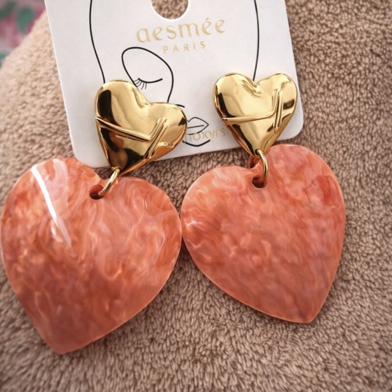 MELBY - Boucles d'oreilles coeur corail