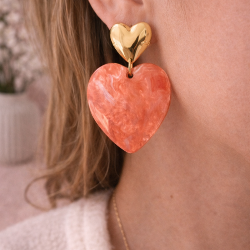MELBY - Boucles d'oreilles élégantes coeur corails et dorés