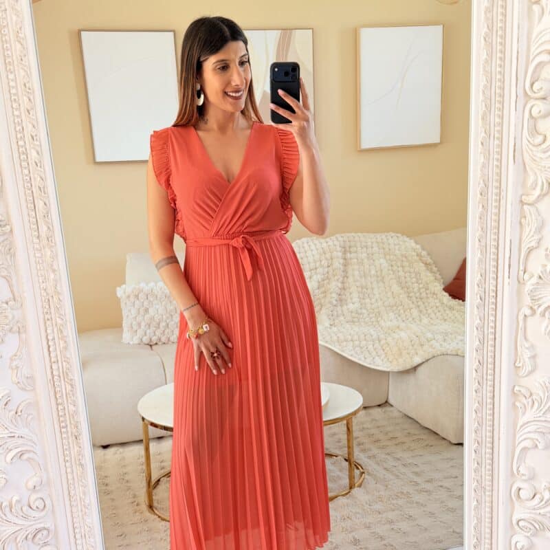 MELBY - Robe Léa corail plissée