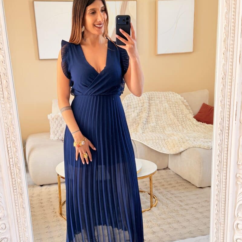 MELBY - Robe Léa Marine élégante plissée