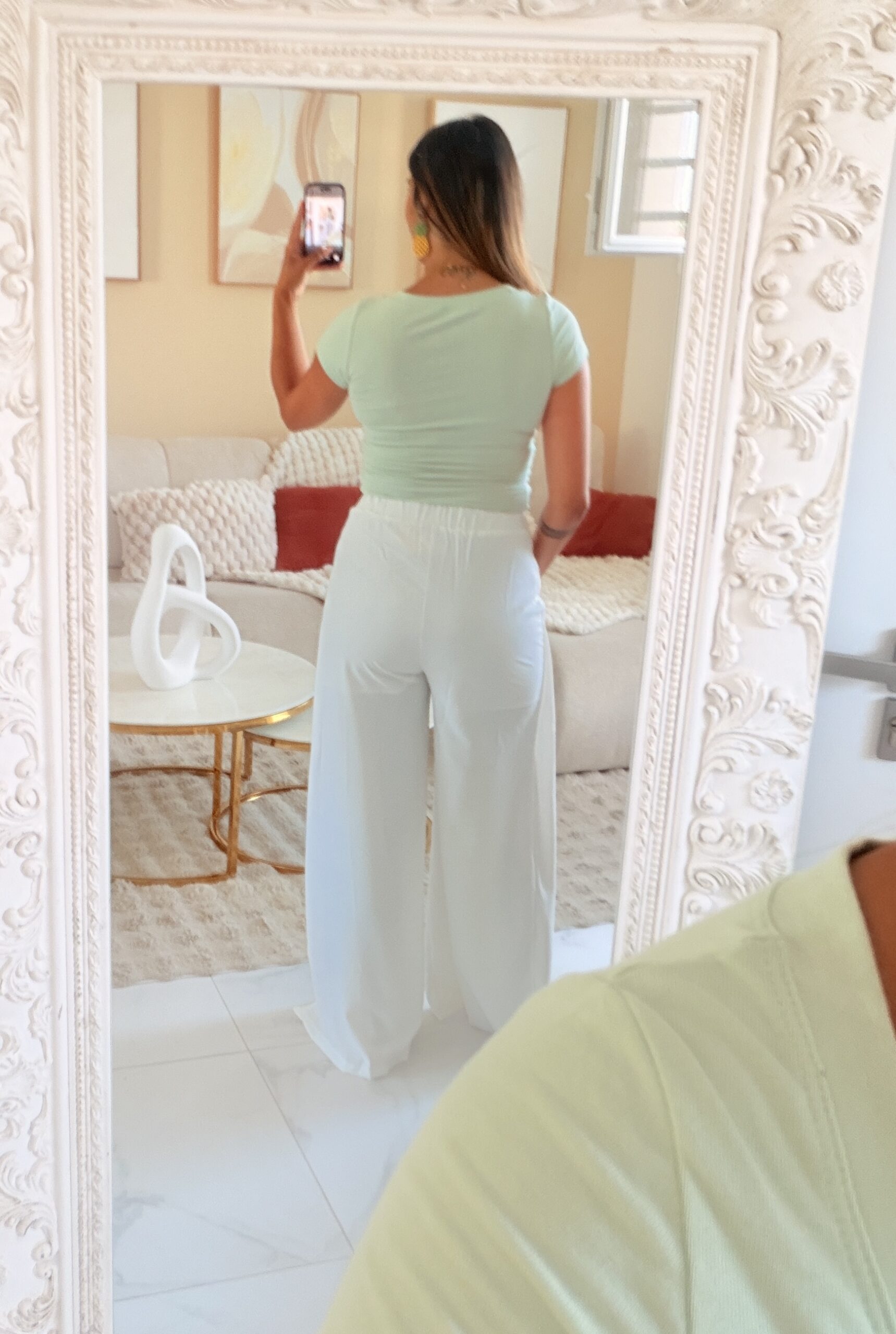 Pantalon palazzo Élégance blanc fendue – Image 6