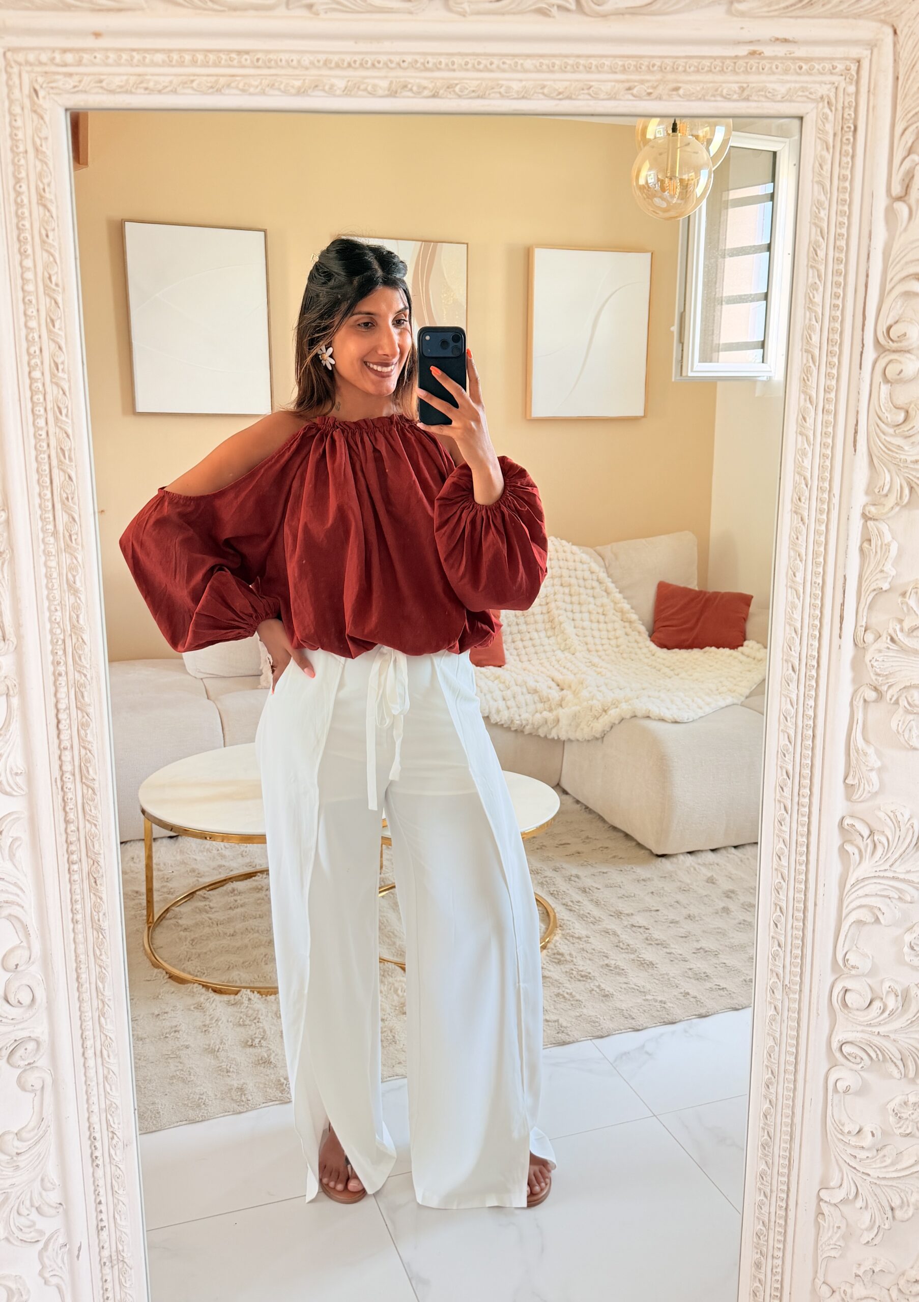 Pantalon palazzo Élégance blanc fendue – Image 2