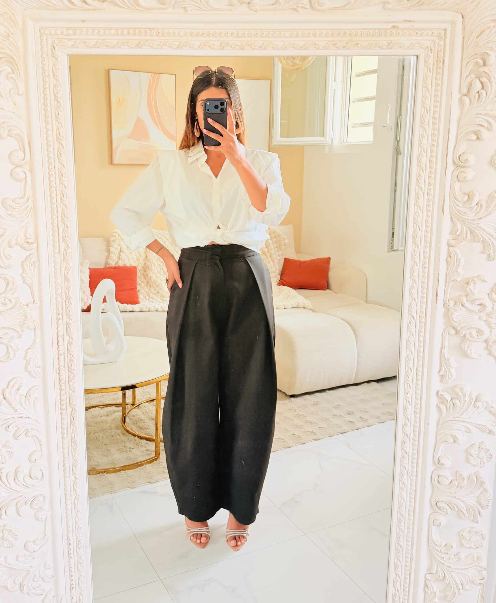 MELBY - Pantalon drapé noir ballon