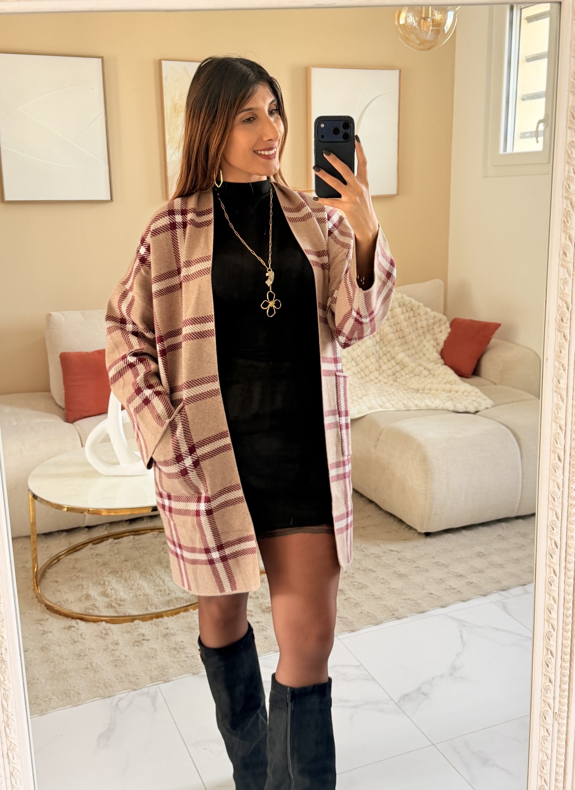 Gilet MAEL - Beige à carreaux bordeaux – Image 3